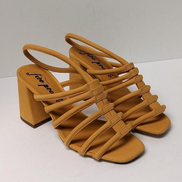 Free People Shoes - Free People Women's Orange Leather Block Heel Sandals